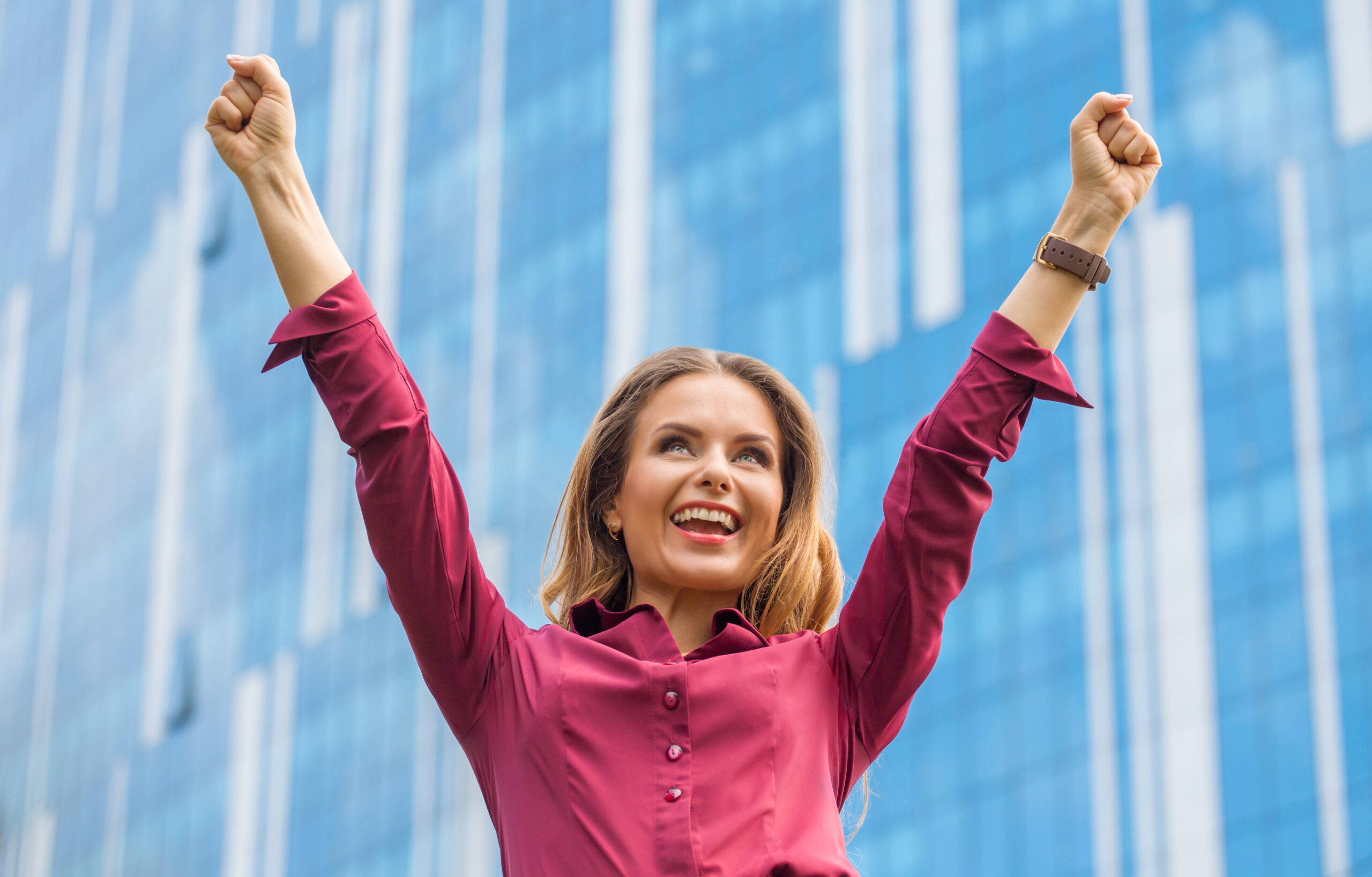 Businesswoman celebrating victory